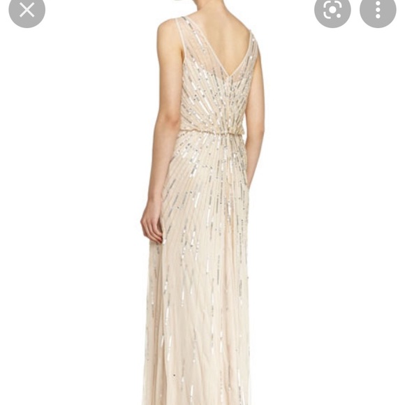 Aidan Mattox Champagne Gold Sunburst Illusion Neckline Gown Dress - Picture 2 of 14